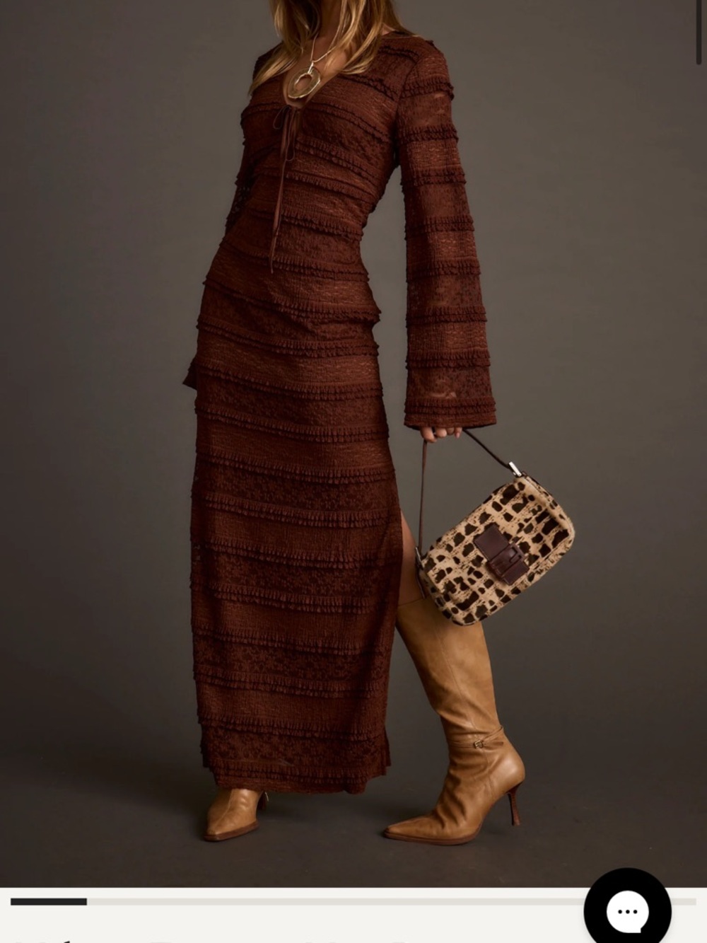 12th Tribe Chocolate Brown Textured Maxi Dress